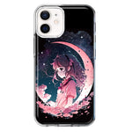 Apple iPhone 12 Kawaii Manga Pink Cherry Blossom Dreaming Moon Girl Hybrid Protective Phone Case Cover