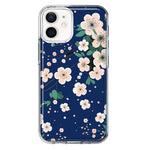 Apple iPhone 12 Kawaii Japanese Pink Cherry Blossom Navy Blue Hybrid Protective Phone Case Cover