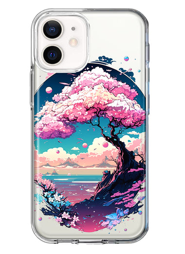 Apple iPhone 12 Mini Kawaii Manga Pink Cherry Blossom Japanese Sky Floral Ocean Hybrid Protective Phone Case Cover