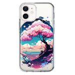 Apple iPhone 12 Mini Kawaii Manga Pink Cherry Blossom Japanese Sky Floral Ocean Hybrid Protective Phone Case Cover