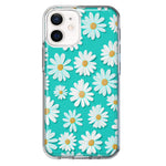 Apple iPhone 12 Mini Turquoise Teal White Daisies Cute Daisy Polka Dots Double Layer Phone Case Cover