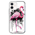 Apple iPhone 12 Pink Flamingo Painting Graffiti Hybrid Protective Phone Case Cover