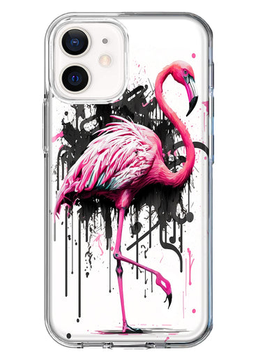 Apple iPhone 11 Pink Flamingo Painting Graffiti Hybrid Protective Phone Case Cover