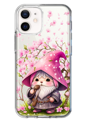 Apple iPhone 12 Cute Pink Cherry Blossom Gnome Spring Floral Flowers Double Layer Phone Case Cover