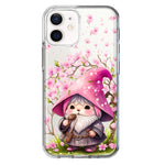 Apple iPhone 12 Cute Pink Cherry Blossom Gnome Spring Floral Flowers Double Layer Phone Case Cover