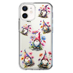 Apple iPhone 12 Cute Pink Purple Cosmos Flowers Gnomes Spring Floral Double Layer Phone Case Cover