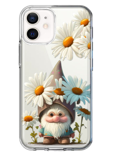 Apple iPhone 12 Cute Gnome White Daisy Flowers Floral Hybrid Protective Phone Case Cover