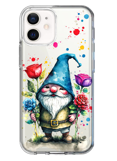 Apple iPhone 12 Gnome Red Purple Blue Roses Garden Hybrid Protective Phone Case Cover