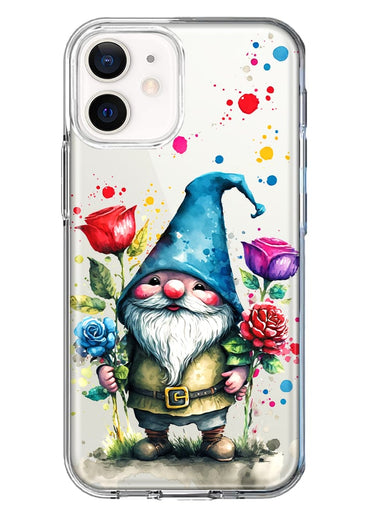 Apple iPhone 12 Mini Gnome Red Purple Blue Roses Garden Hybrid Protective Phone Case Cover