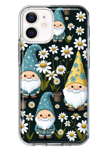 Apple iPhone 12 Cute White Daisies Gnomes Flowers Floral Double Layer Phone Case Cover