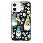 Apple iPhone 12 Cute White Daisies Gnomes Flowers Floral Double Layer Phone Case Cover