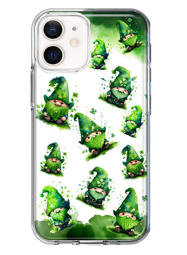 Apple iPhone 12 Gnomes Shamrock Lucky Green Clover St. Patrick Hybrid Protective Phone Case Cover