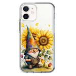 Apple iPhone 12 Mini Cute Gnome Sunflowers Clear Hybrid Protective Phone Case Cover