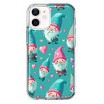 Apple iPhone 12 Turquoise Pink Hearts Gnomes Hybrid Protective Phone Case Cover