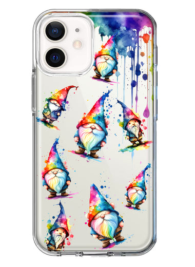 Apple iPhone 12 Neon Water Painting Colorful Splash Gnomes Hybrid Protective Phone Case Cover