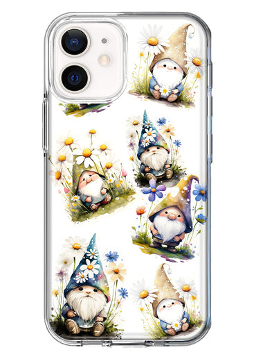 Apple iPhone 12 Cute White Blue Daisies Gnomes Hybrid Protective Phone Case Cover