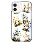 Apple iPhone 12 Cute White Blue Daisies Gnomes Hybrid Protective Phone Case Cover