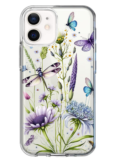 Apple iPhone 12 Lavender Dragonfly Butterflies Spring Flowers Hybrid Protective Phone Case Cover