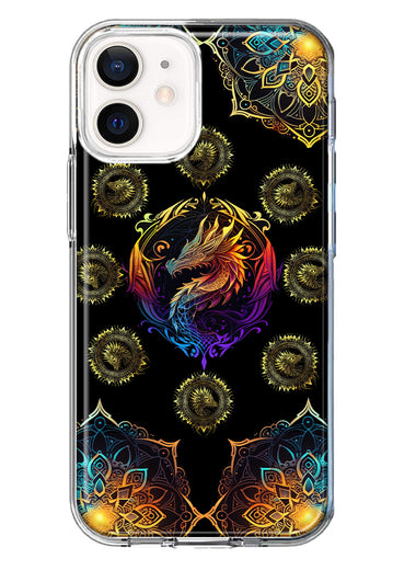 Apple iPhone 12 Mandala Geometry Abstract Dragon Pattern Hybrid Protective Phone Case Cover