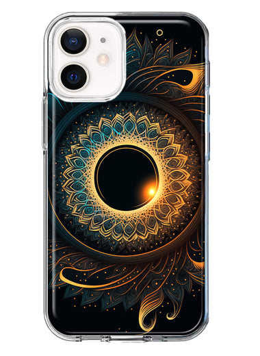 Apple iPhone 12 Mini Mandala Geometry Abstract Eclipse Pattern Hybrid Protective Phone Case Cover