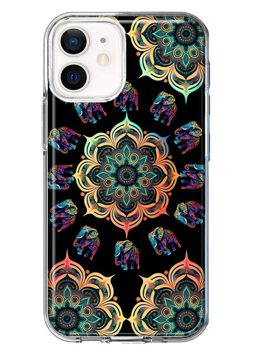 Apple iPhone 12 Mini Mandala Geometry Abstract Elephant Pattern Hybrid Protective Phone Case Cover