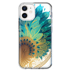 Apple iPhone 12 Mandala Geometry Abstract Peacock Feather Pattern Hybrid Protective Phone Case Cover