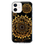 Apple iPhone 12 Mandala Geometry Abstract Sunflowers Pattern Hybrid Protective Phone Case Cover