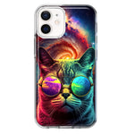 Apple iPhone 12 Mini Neon Rainbow Galaxy Cat Hybrid Protective Phone Case Cover