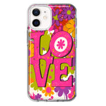 Apple iPhone 12 Mini Pink Daisy Love Graffiti Painting Art Hybrid Protective Phone Case Cover