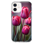 Apple iPhone 12 Pink Tulip Flowers Floral Hybrid Protective Phone Case Cover