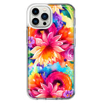 Apple iPhone 12 Pro Watercolor Paint Summer Rainbow Flowers Bouquet Bloom Floral Hybrid Protective Phone Case Cover