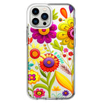 Apple iPhone 12 Pro Colorful Yellow Pink Folk Style Floral Vibrant Spring Flowers Hybrid Protective Phone Case Cover
