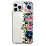 Apple iPhone 11 Pro Max Navy Blue Summer Watercolor Floral Classic Purple Flowers Hybrid Protective Phone Case Cover
