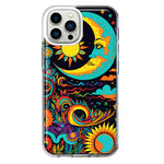 Apple iPhone 12 Pro Neon Rainbow Psychedelic Indie Hippie Indie Moon Hybrid Protective Phone Case Cover