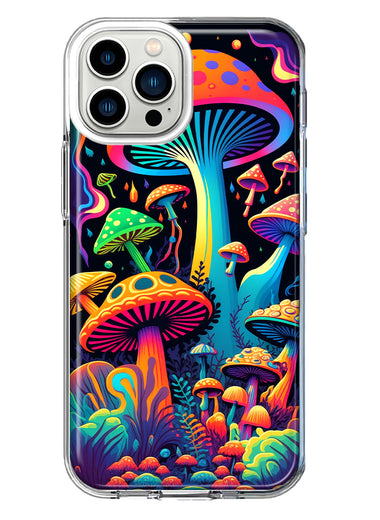 Apple iPhone 12 Pro Neon Rainbow Psychedelic Indie Hippie Mushrooms Hybrid Protective Phone Case Cover