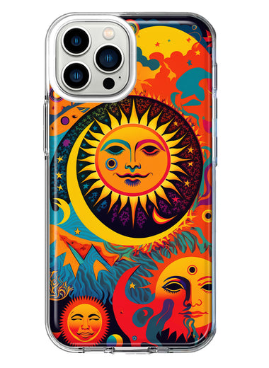 Apple iPhone 12 Pro Neon Rainbow Psychedelic Indie Hippie Sun Moon Hybrid Protective Phone Case Cover