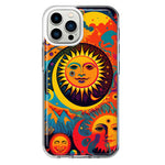 Apple iPhone 12 Pro Neon Rainbow Psychedelic Indie Hippie Sun Moon Hybrid Protective Phone Case Cover