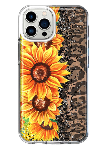 Apple iPhone 11 Pro Max Yellow Summer Sunflowers Brown Leopard Honeycomb Hybrid Protective Phone Case Cover