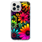 Apple iPhone 12 Pro Neon Rainbow Glow Colorful Abstract Flowers Floral Hybrid Protective Phone Case Cover