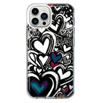 Apple iPhone 12 Pro Black White Hearts Love Graffiti Hybrid Protective Phone Case Cover