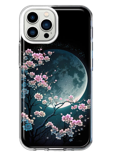 Apple iPhone 11 Pro Max Kawaii Manga Pink Cherry Blossom Full Moon Hybrid Protective Phone Case Cover