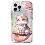 Apple iPhone 12 Pro Max Kawaii Manga Pink Cherry Blossom Cute Cat Hybrid Protective Phone Case Cover