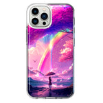 Apple iPhone 12 Pro Kawaii Manga Pink Cherry Blossom Japanese Rainbow Girl Hybrid Protective Phone Case Cover