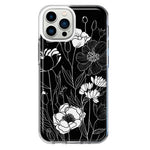 Apple iPhone 11 Pro Line Drawing Art White Floral Flowers Hybrid Protective Phone Case Cover