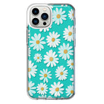 Apple iPhone 12 Pro Turquoise Teal White Daisies Cute Daisy Polka Dots Double Layer Phone Case Cover