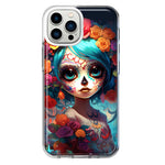 Apple iPhone 12 Pro Max Halloween Spooky Colorful Day of the Dead Skull Girl Hybrid Protective Phone Case Cover