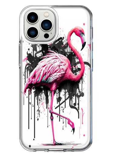 Apple iPhone 11 Pro Max Pink Flamingo Painting Graffiti Hybrid Protective Phone Case Cover