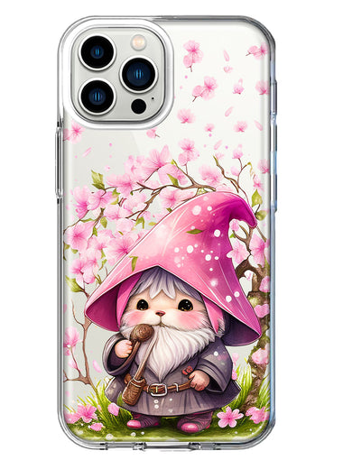 Apple iPhone 12 Pro Cute Pink Cherry Blossom Gnome Spring Floral Flowers Double Layer Phone Case Cover