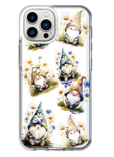 Apple iPhone 12 Pro Max Cute White Blue Daisies Gnomes Hybrid Protective Phone Case Cover