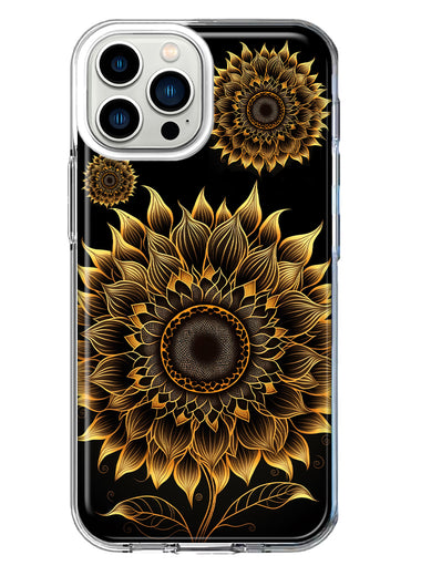Apple iPhone 12 Pro Mandala Geometry Abstract Sunflowers Pattern Hybrid Protective Phone Case Cover